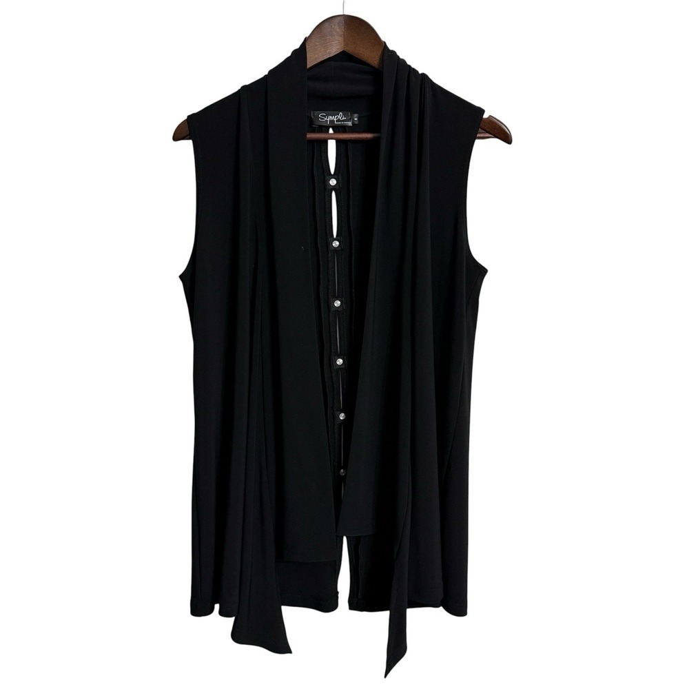 Sympli‎ open top women's 8 black cutout cascade waterfall liquid knit lagenlook